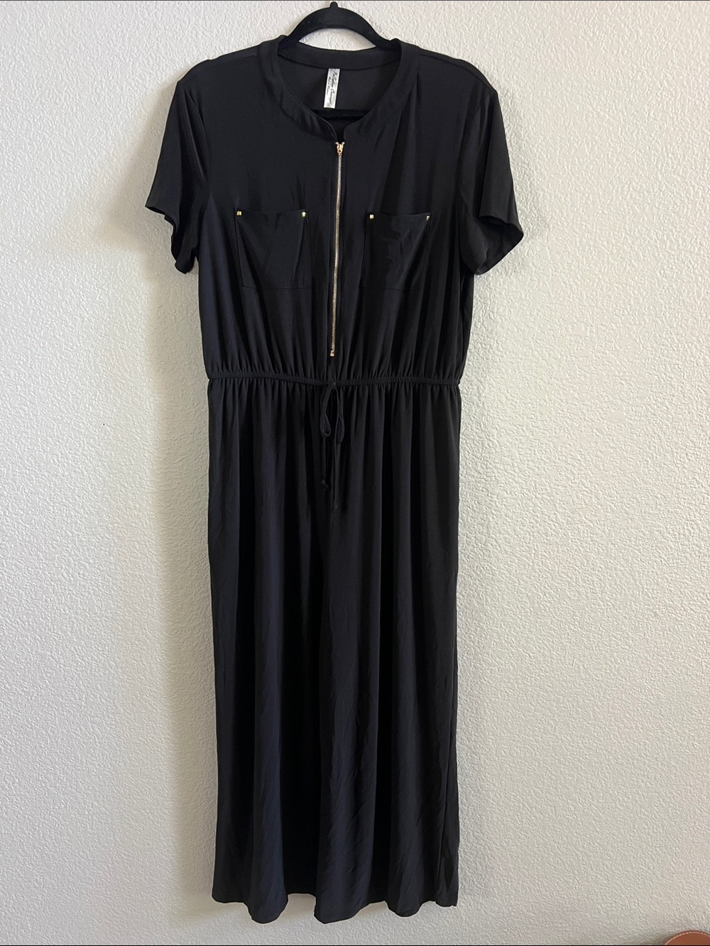 Per Seption Concept Black Zip-Front Drawstring Waist Jumpsuit Size L